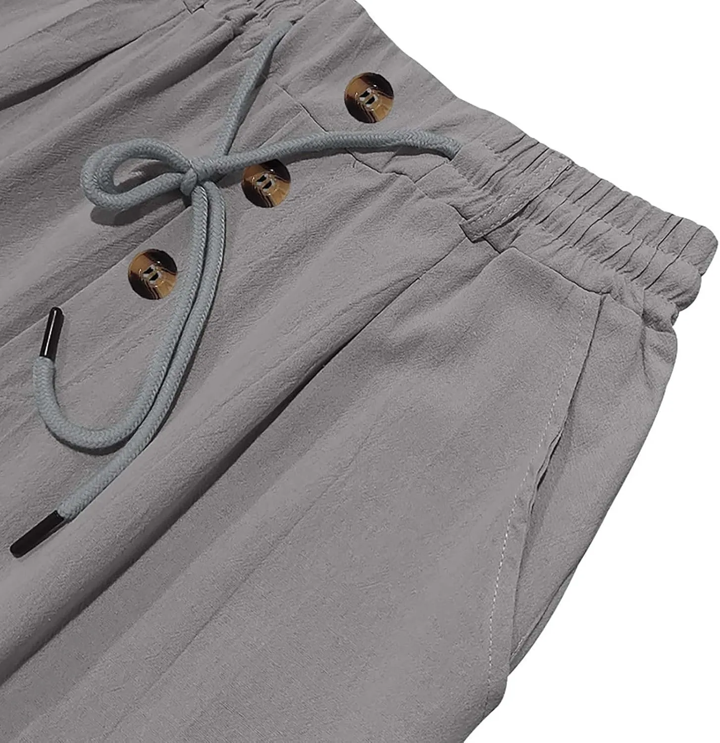 Mens Cotton Linen Pants Casual Elastic Waist Summer Beach Pants Lightweight Breathable Yoga Vacation Dress Trousers