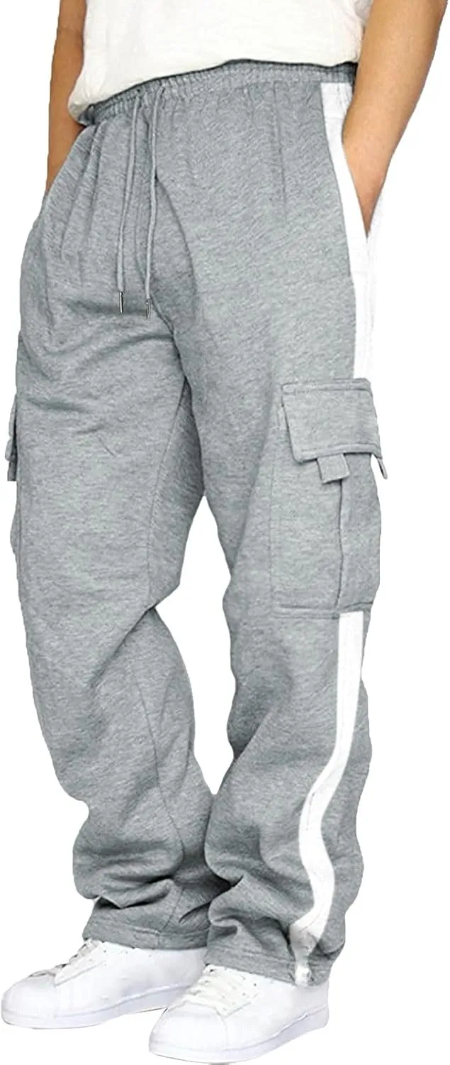 Men's Cotton Sweatpants Baggy Drawstring Elastic Waist Running Workout Gym Track Golf Chino Work Multi Pants
