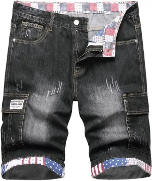 Men's Distressed Jean Shorts Casual Slim Fit Stretch Ripped Skinny Short Summer Fashion Denim Shorts Comfort Flex Waist Short