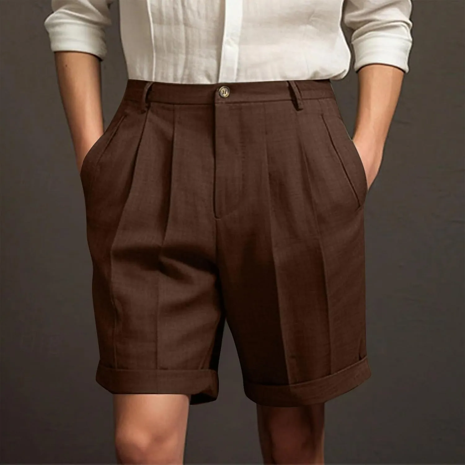 Mens Golf Chino Shorts Summer Beach Relaxted-Fit Pleated Front Button Waist Suit Shorts Solid Work Basic Short Pants