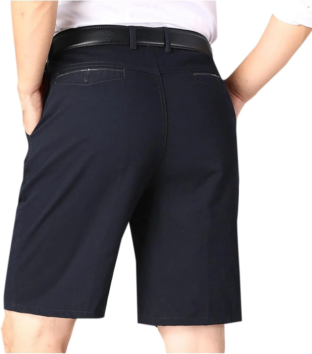Mens Golf Dress Shorts Cotton Summer Hiking Slim Half Pants Casual Solid Color Work-Dress Style Shorts with Pockets