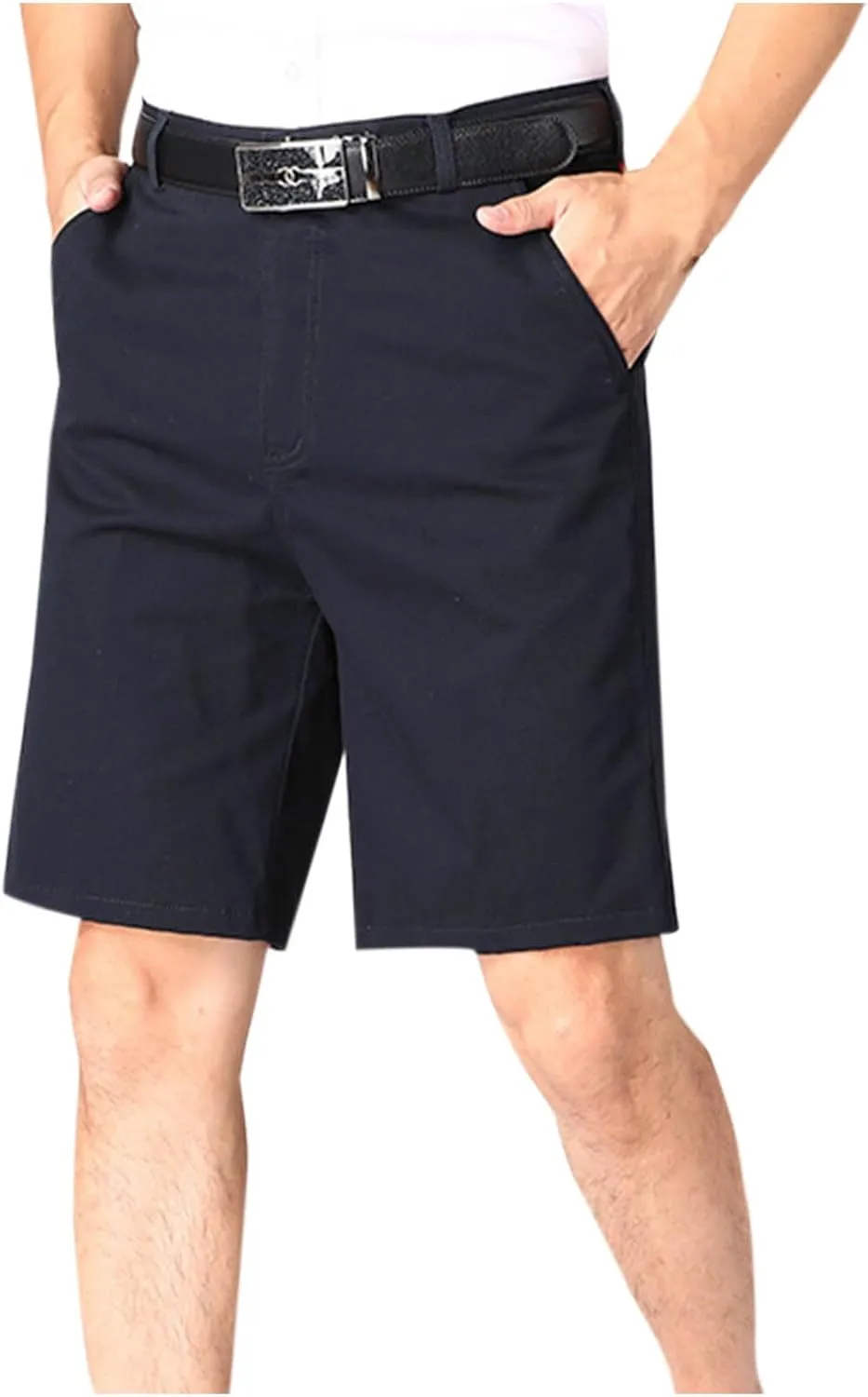 Mens Golf Dress Shorts Cotton Summer Hiking Slim Half Pants Casual Solid Color Work-Dress Style Shorts with Pockets