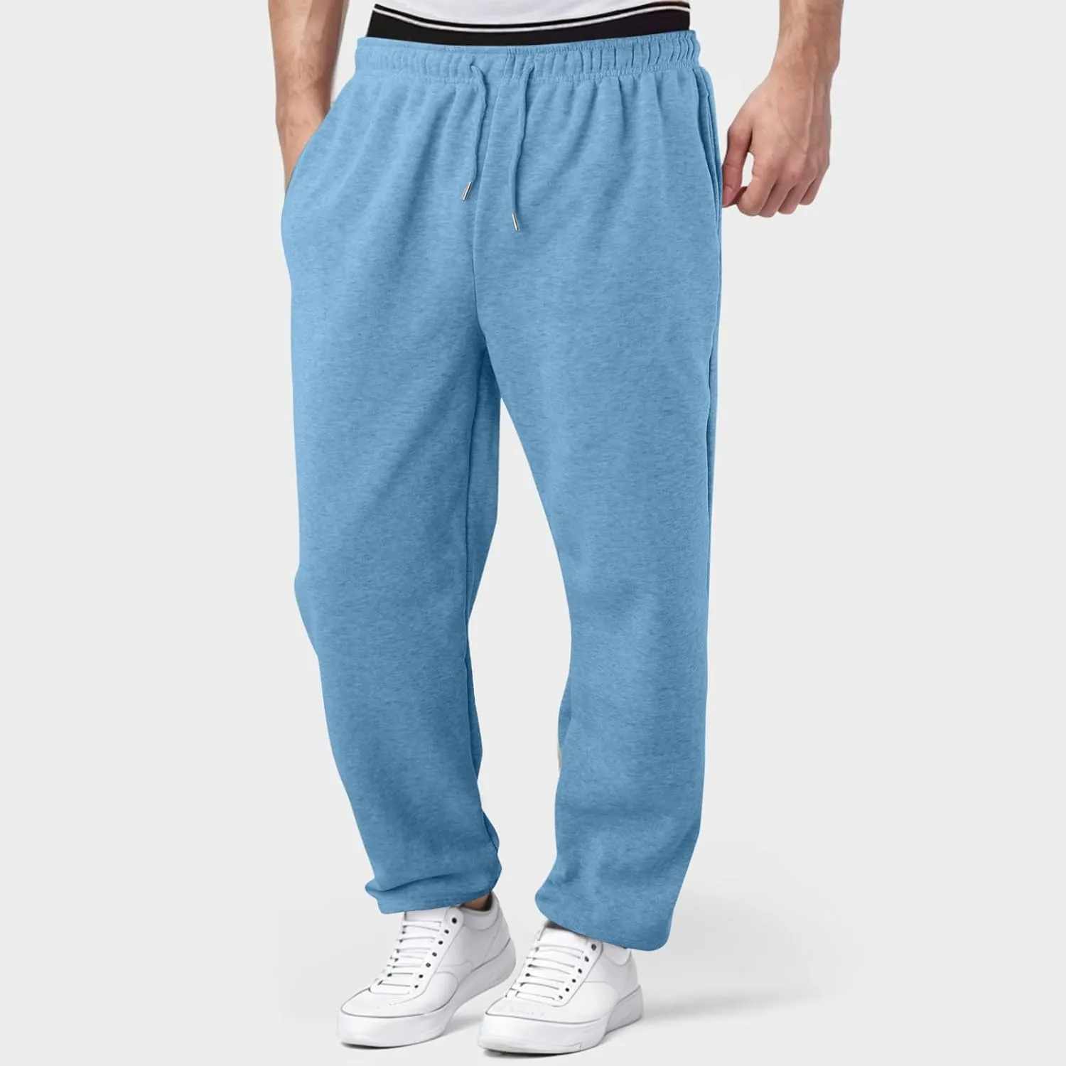 Men's Heavyweight Fleece Cargo Sweatpants Baggy Sweat Pants with Pockets Elastic Waist Drawstring Joggers Trousers