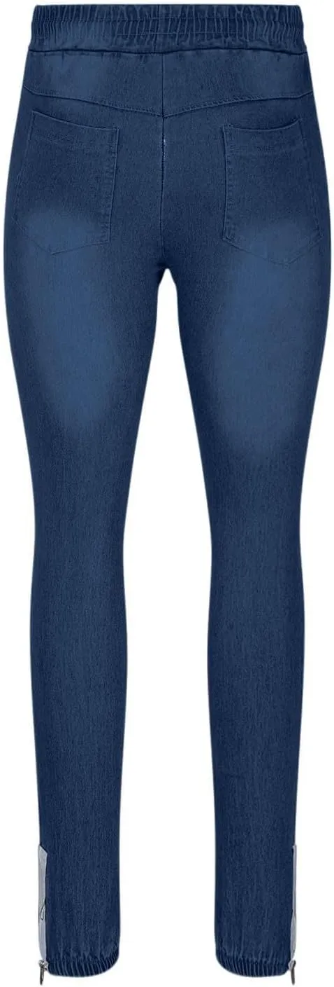 Mens Jogger Pants with Zipper Pockets Casual Slim Stretchy Elastic Denim Joggers for Men Pockets Drawstring Daily
