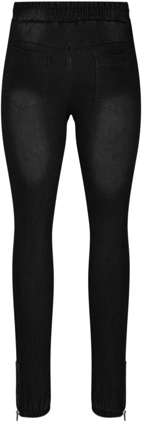 Mens Jogger Pants with Zipper Pockets Casual Slim Stretchy Elastic Denim Joggers for Men Pockets Drawstring Daily