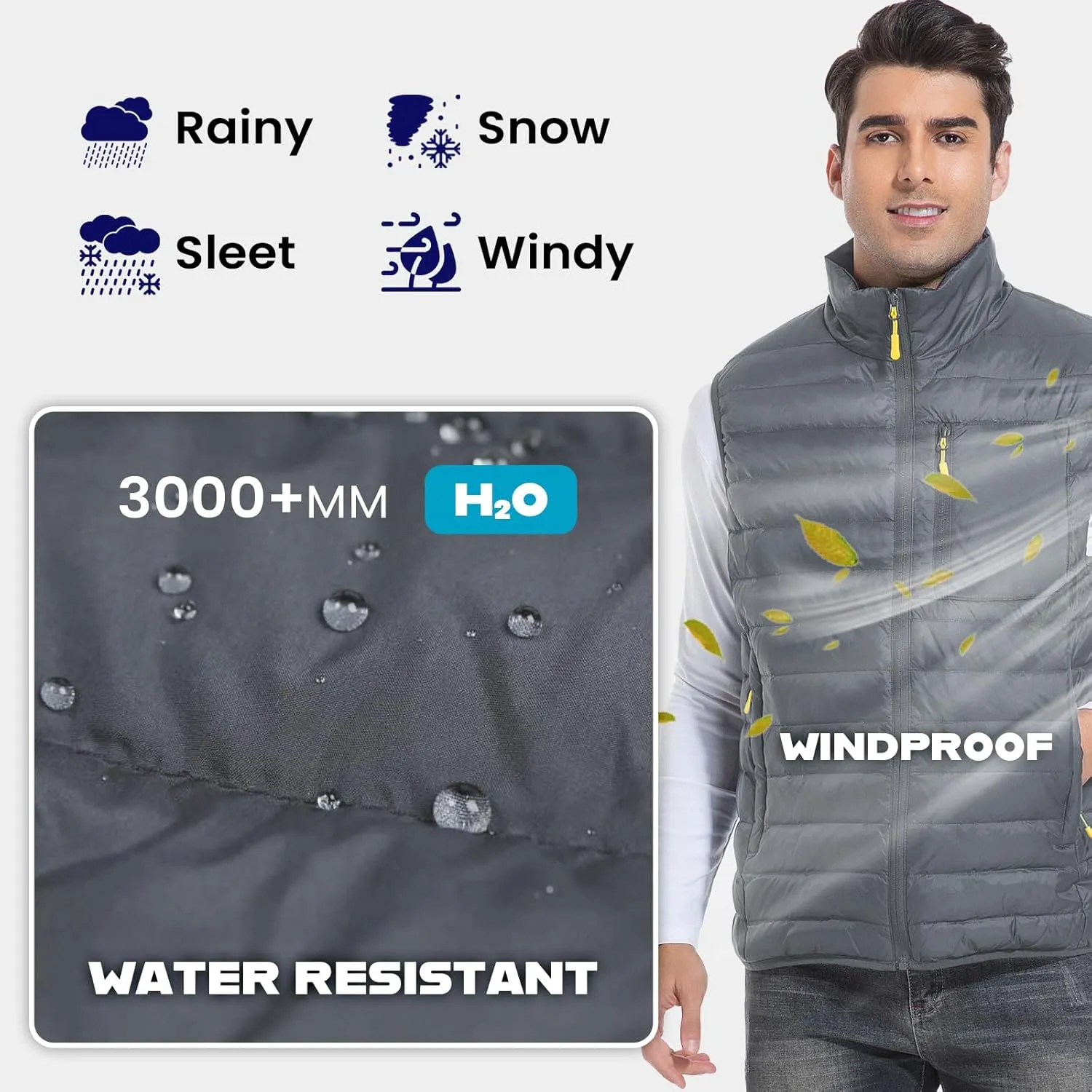 Men's Lightweight Packable Down Vest Winter Stand Collar Water-Resistant Puffer Outerwear for Golf