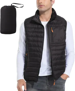 Men's Lightweight Packable Down Vest Winter Stand Collar Water-Resistant Puffer Outerwear for Golf
