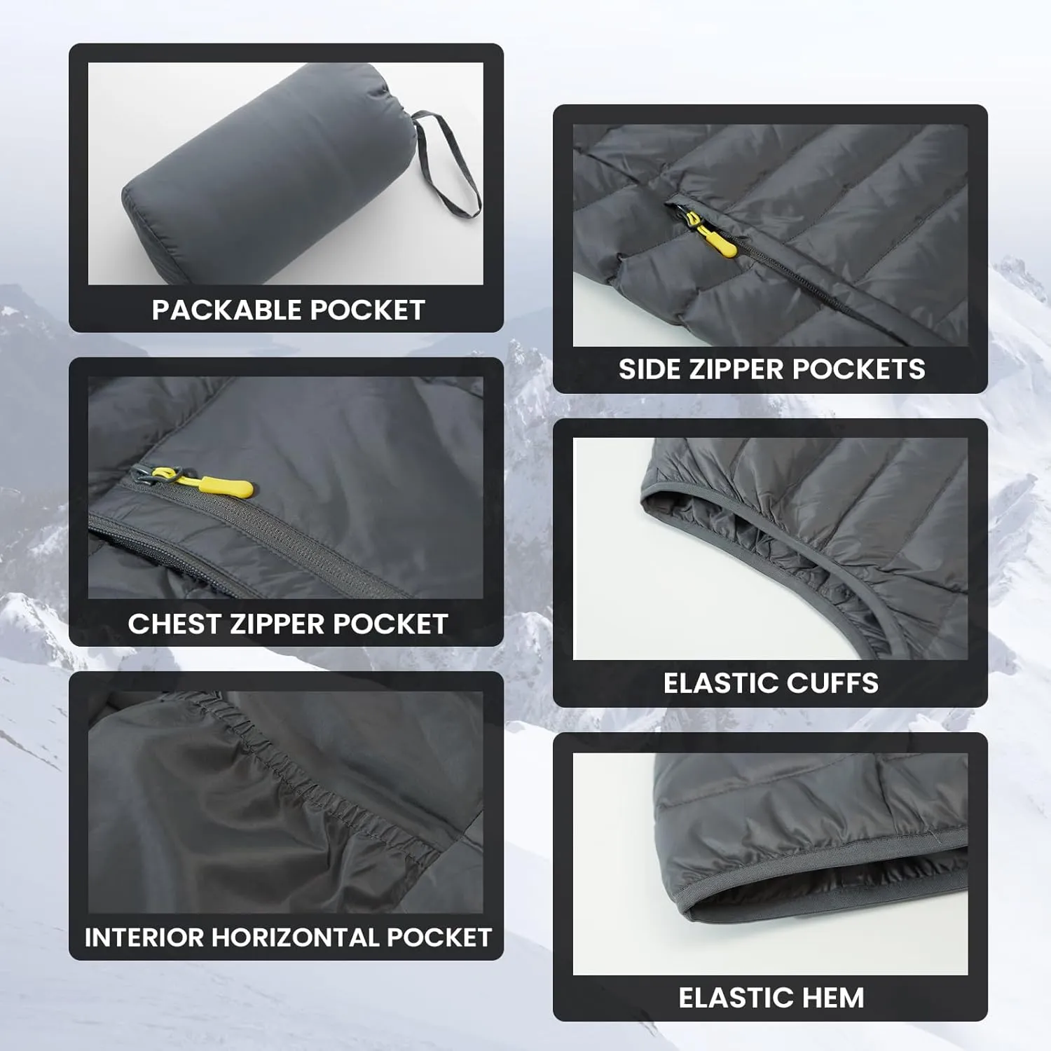 Men's Lightweight Packable Down Vest Winter Stand Collar Water-Resistant Puffer Outerwear for Golf