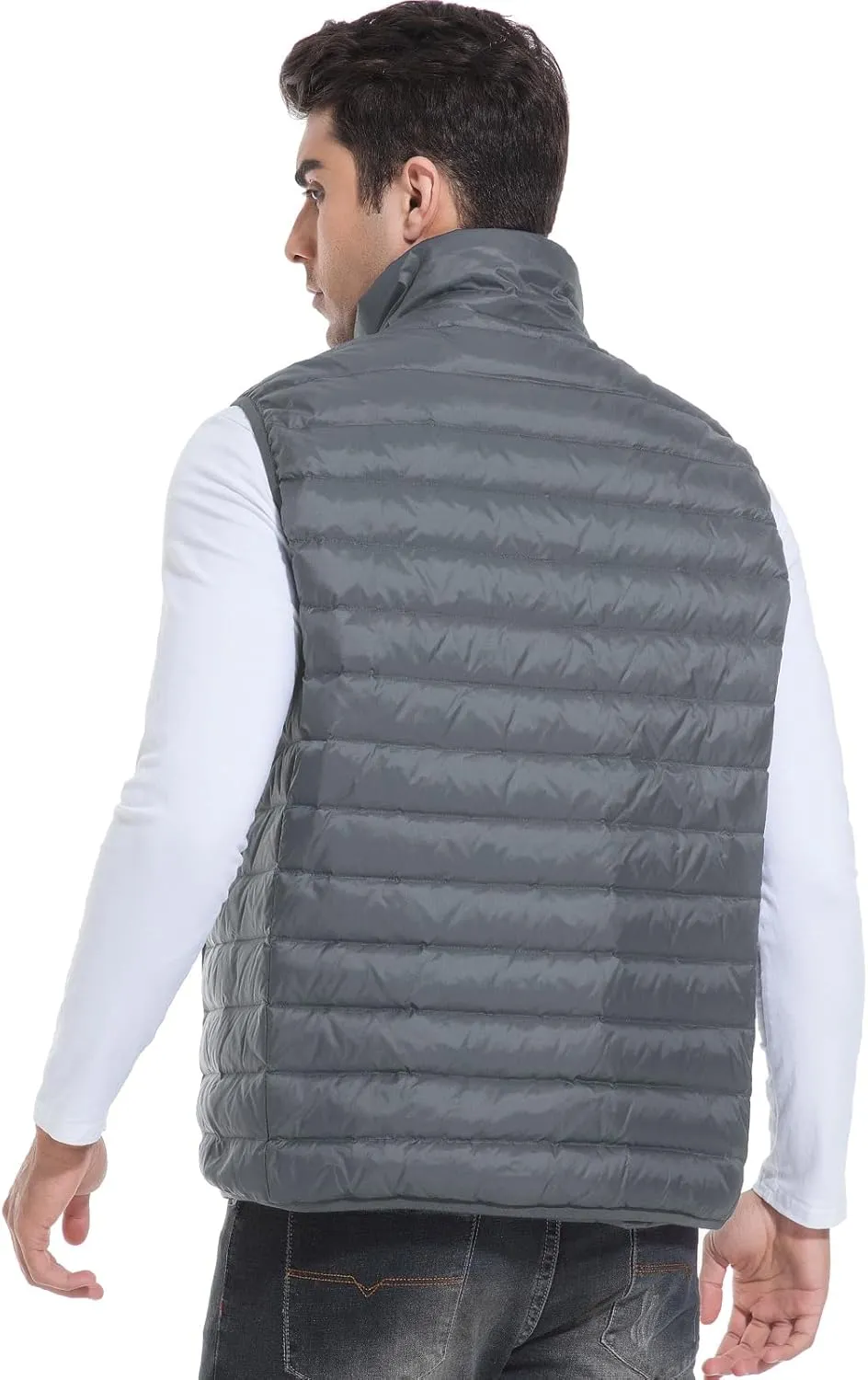 Men's Lightweight Packable Down Vest Winter Stand Collar Water-Resistant Puffer Outerwear for Golf