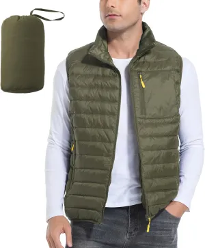 Men's Lightweight Packable Down Vest Winter Stand Collar Water-Resistant Puffer Outerwear for Golf