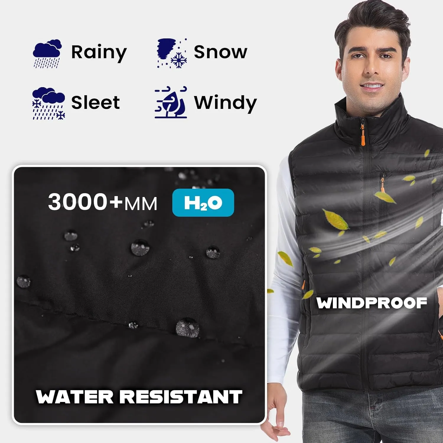 Men's Lightweight Packable Down Vest Winter Stand Collar Water-Resistant Puffer Outerwear for Golf