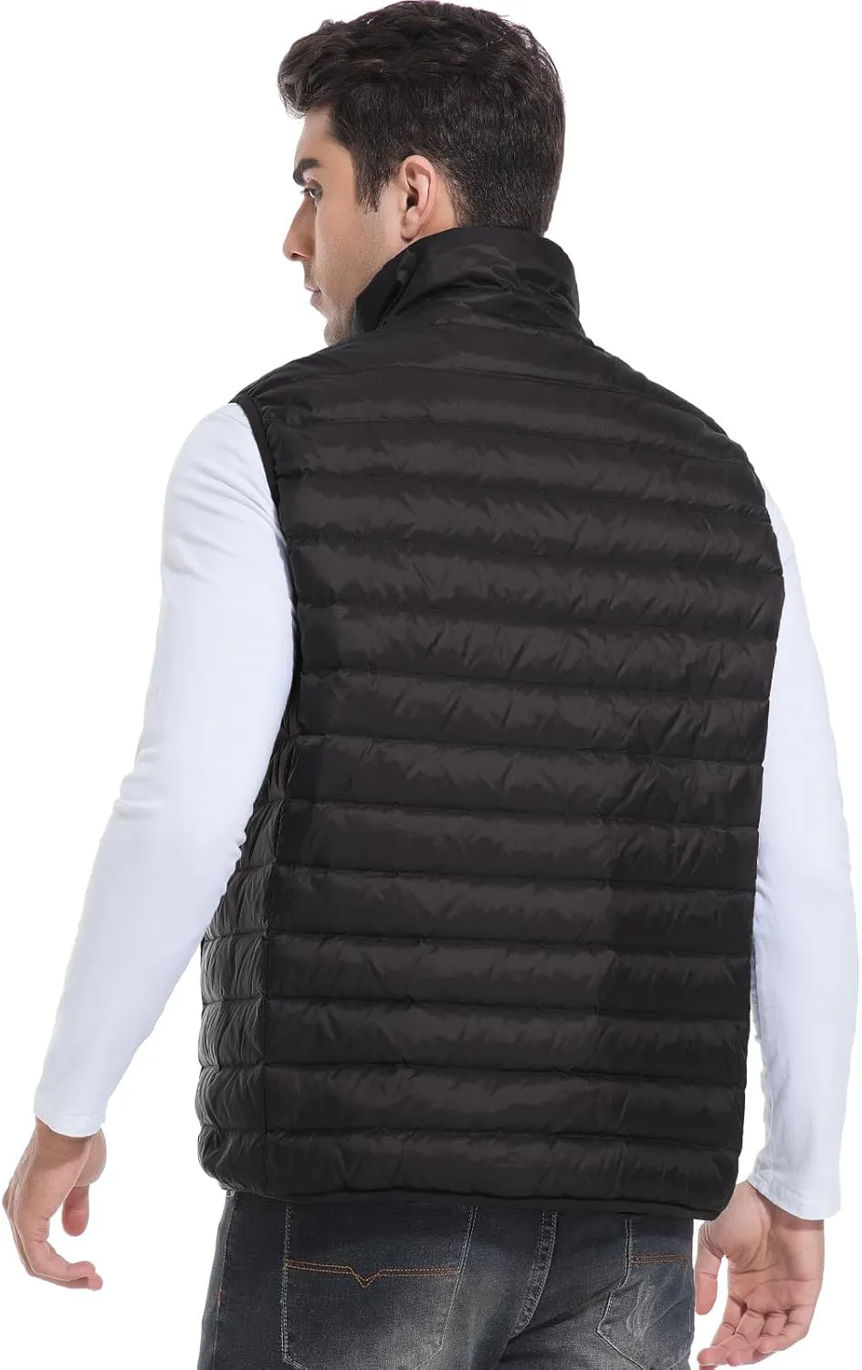Men's Lightweight Packable Down Vest Winter Stand Collar Water-Resistant Puffer Outerwear for Golf