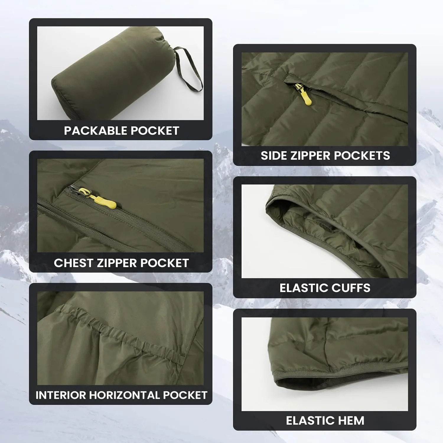 Men's Lightweight Packable Down Vest Winter Stand Collar Water-Resistant Puffer Outerwear for Golf