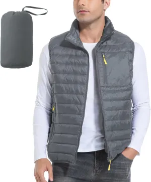 Men's Lightweight Packable Down Vest Winter Stand Collar Water-Resistant Puffer Outerwear for Golf