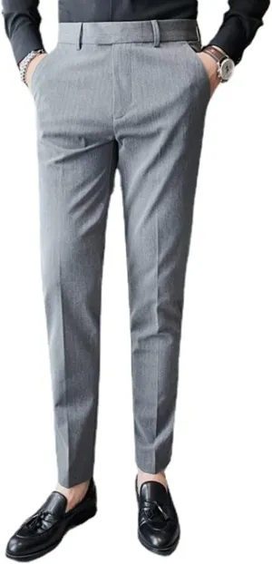 Men's Lightweight Slim Fit Striped Dress Pant Stretch Casual Business Flat-Front Chino Suit Trousers