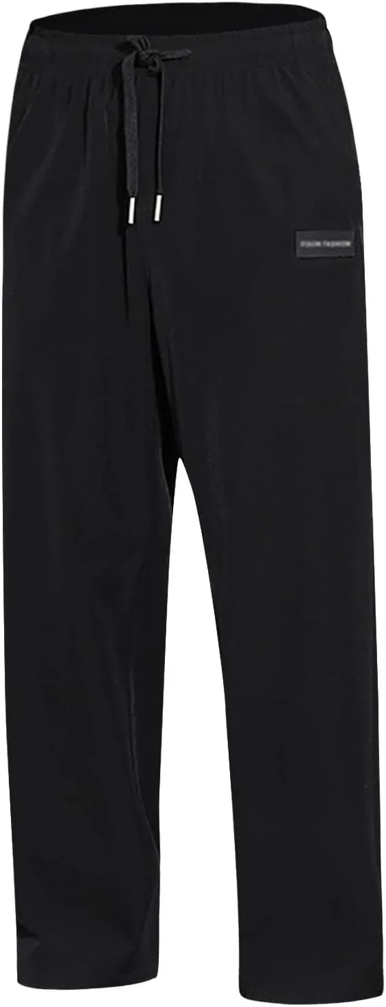Mens Linen Cotton Loose Fit Lightweight Elastic Waist Pants, Summer Casual Lace Up Pocket Solid Color Pants