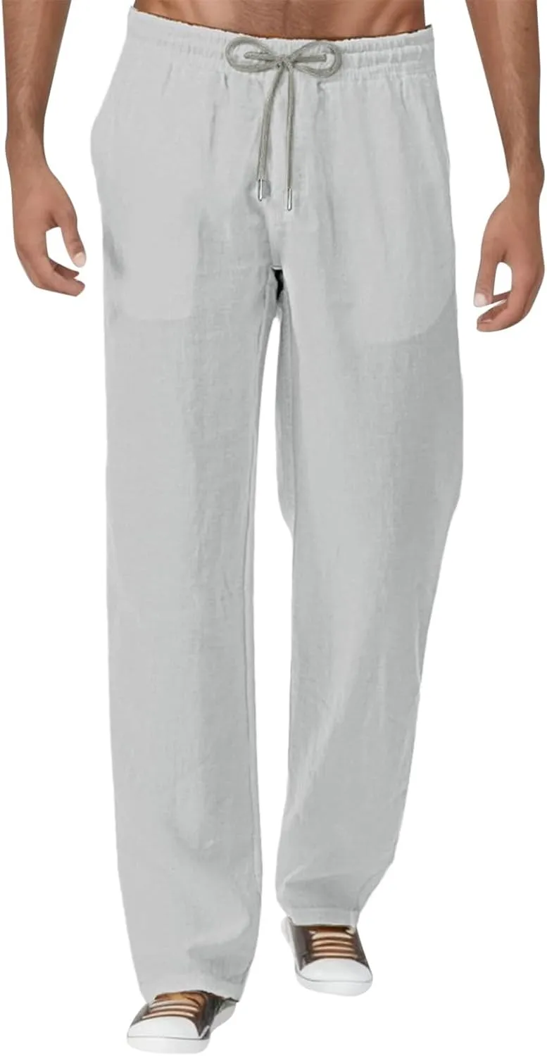 Men's Linen Pants Fashion Printing Trousers Athletic Joggers Lightweight Straight Pants Hiking Outdoor Wearing Pants