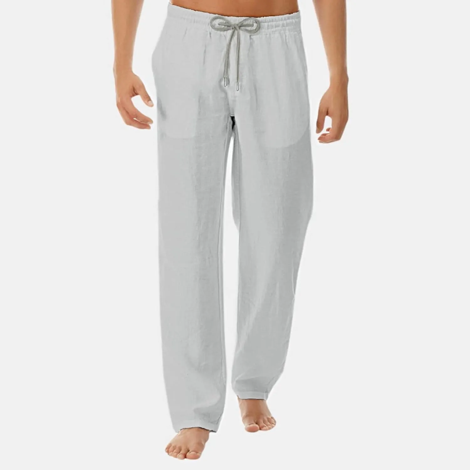 Men's Linen Pants Fashion Printing Trousers Athletic Joggers Lightweight Straight Pants Hiking Outdoor Wearing Pants
