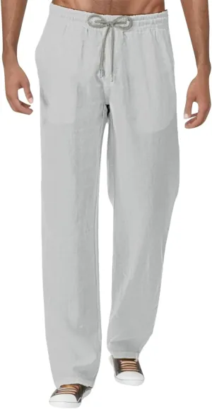 Men's Linen Pants Fashion Printing Trousers Athletic Joggers Lightweight Straight Pants Hiking Outdoor Wearing Pants