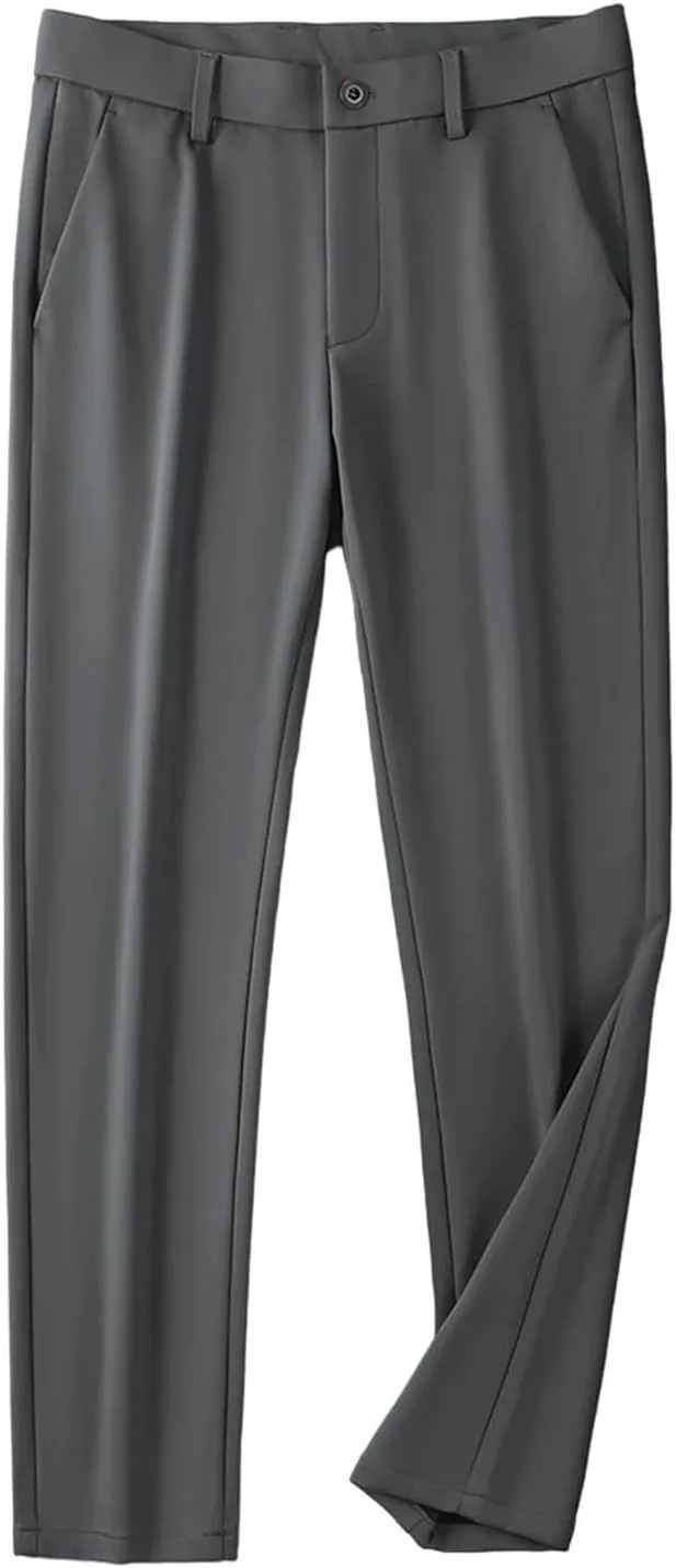 Men's Pants Stretched Nylon Slim Fit Chinos Male Business Casual Work Straight Long Slacks Male Suit Trousers