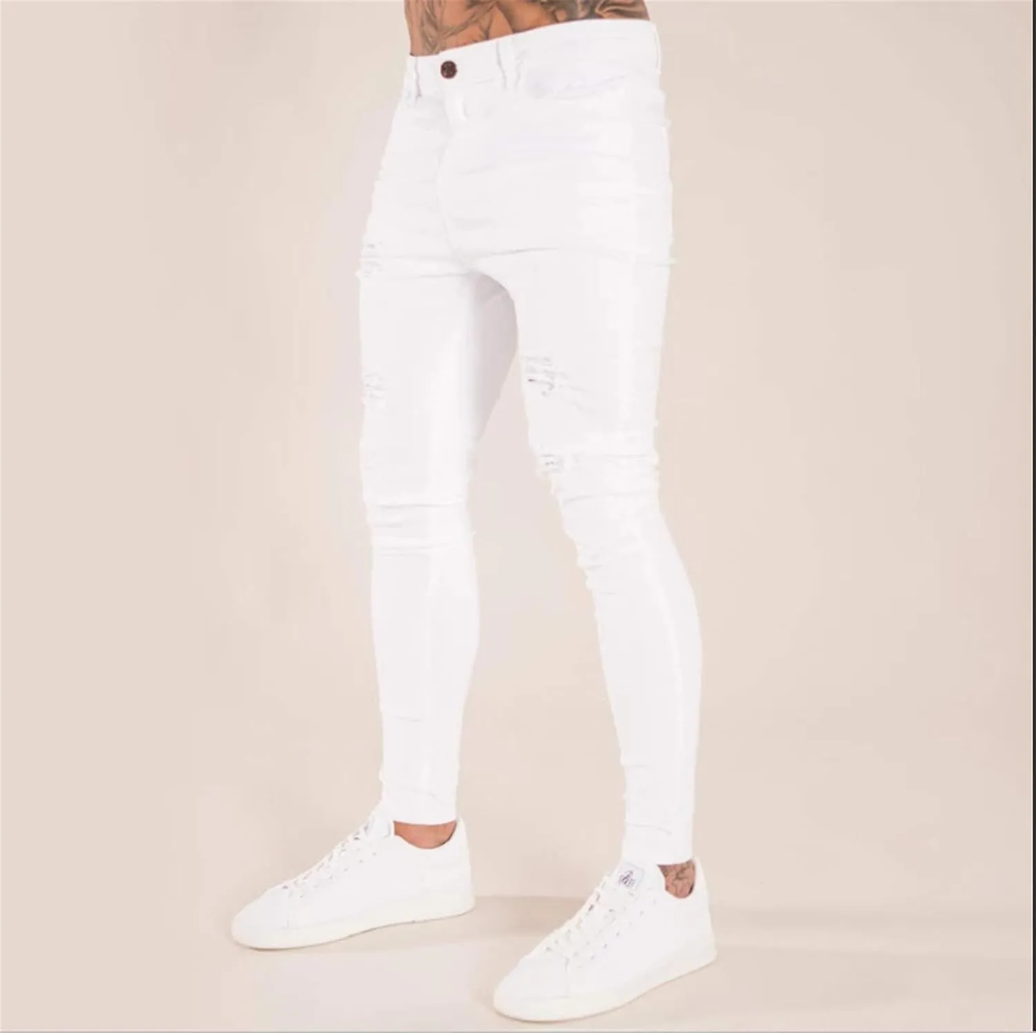 Men's Ripped Jeans Slim Fit Stretch Denim Pants Tapered Leg Fashion Jeans Comfort Skinny Biker Denim Pants for Men