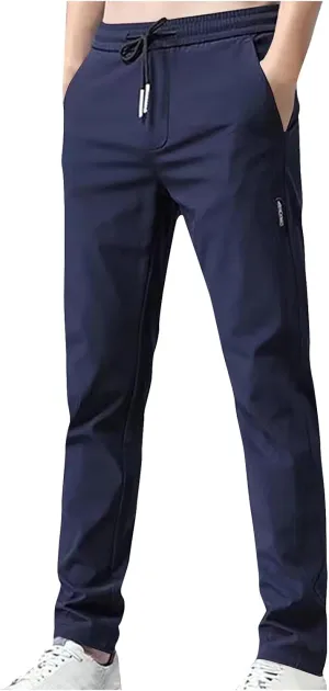 Men's Summer Ice Silk Pants Elastic Waist Solid Color Slim Fit Trousers Drawstrings Breathable Casual Pencil Pants