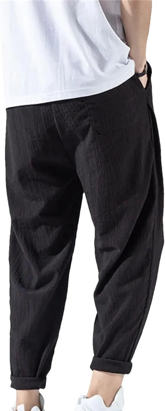 Men's Thin Casual Sports Trousers Slim Fit Nine Cent Pants Multi Pockets Sweatpants