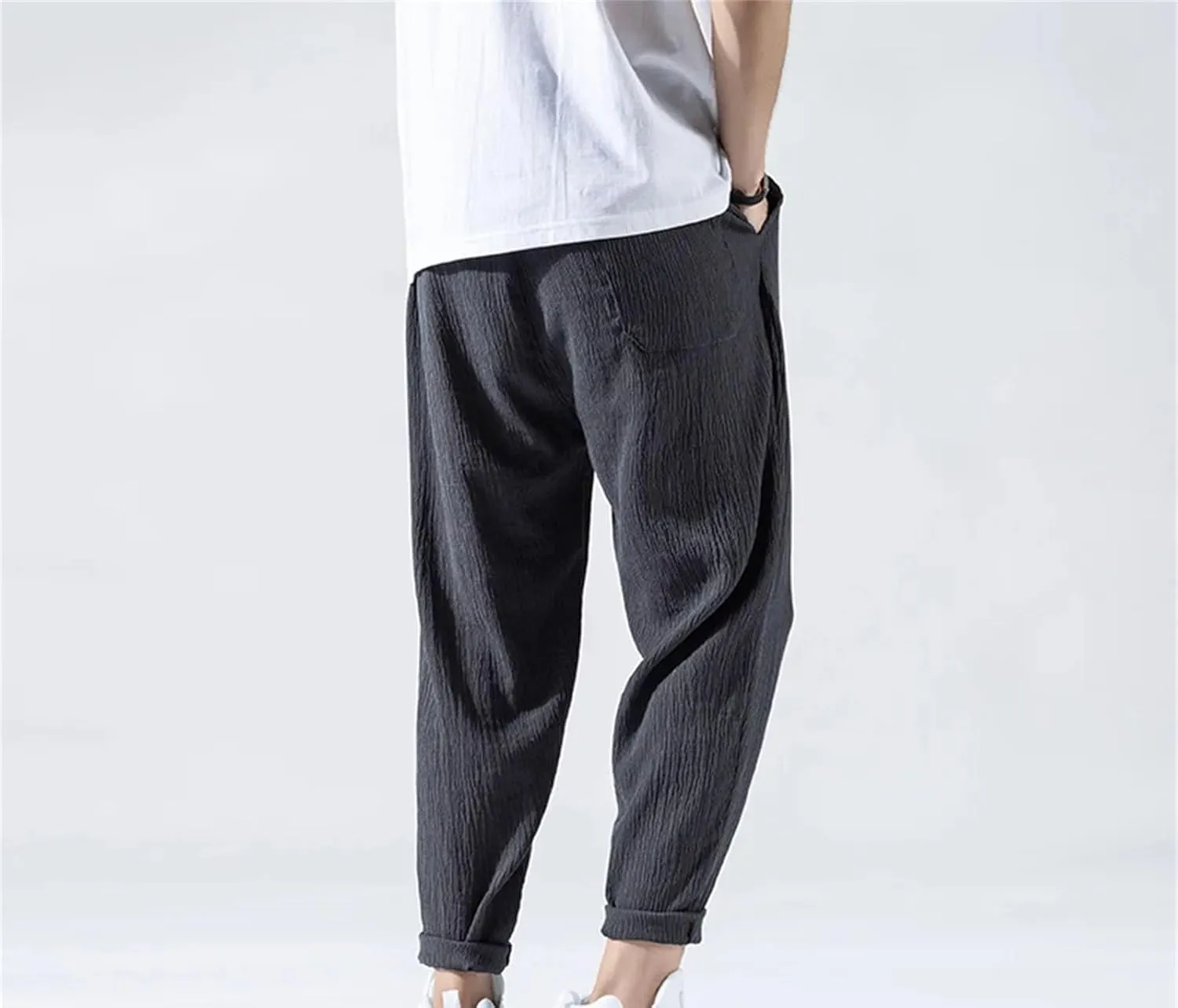 Men's Thin Casual Sports Trousers Slim Fit Nine Cent Pants Multi Pockets Sweatpants