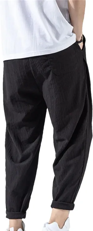 Men's Thin Casual Sports Trousers Slim Fit Nine Cent Pants Multi Pockets Sweatpants