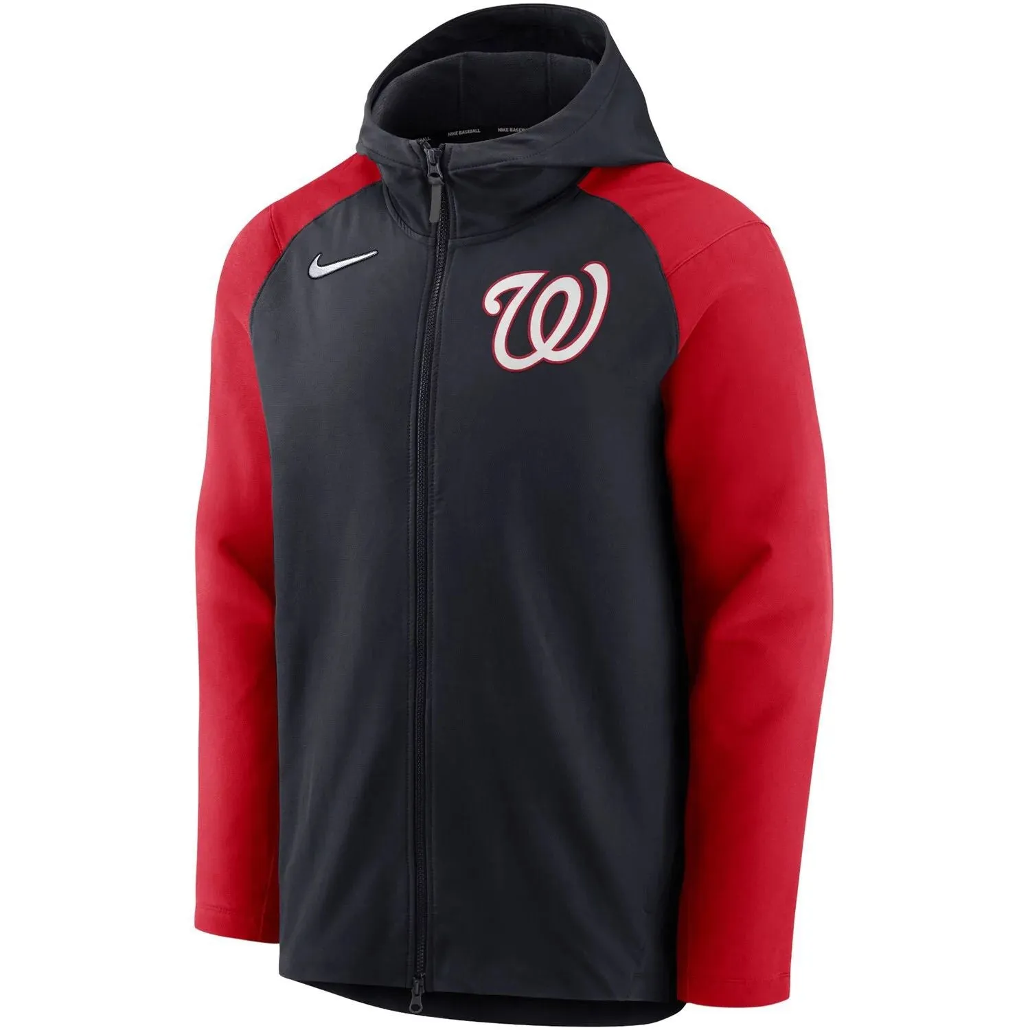 Men's Washington Nationals Authentic Collection Performance Raglan Nike Full Zip Hoodie Navy/Red