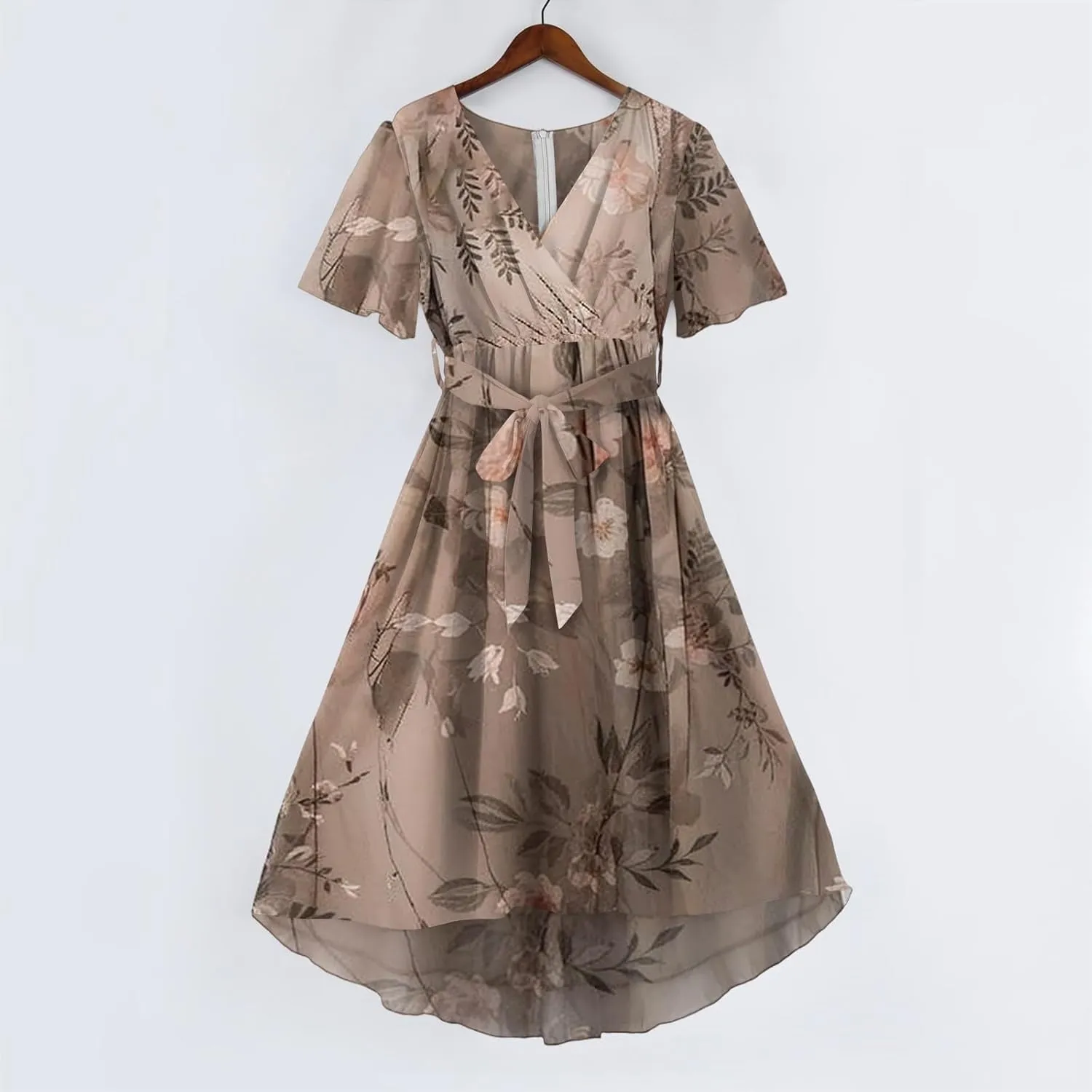Midi Dresses for Women 2025,Wrap Flowy Womens Dress Wedding Prom Cocktail Summer Sexy Dresses for Women Chiffon