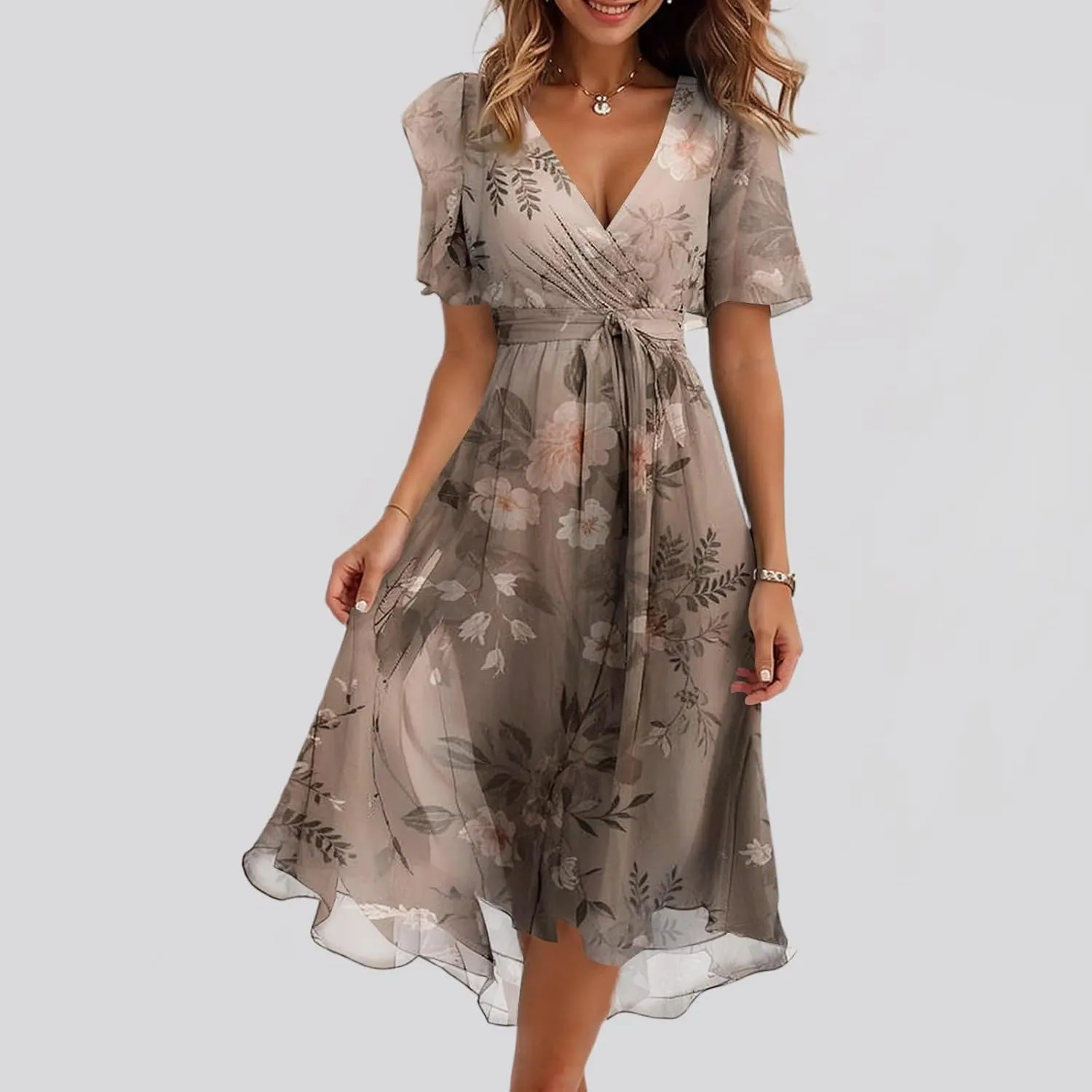 Midi Dresses for Women 2025,Wrap Flowy Womens Dress Wedding Prom Cocktail Summer Sexy Dresses for Women Chiffon