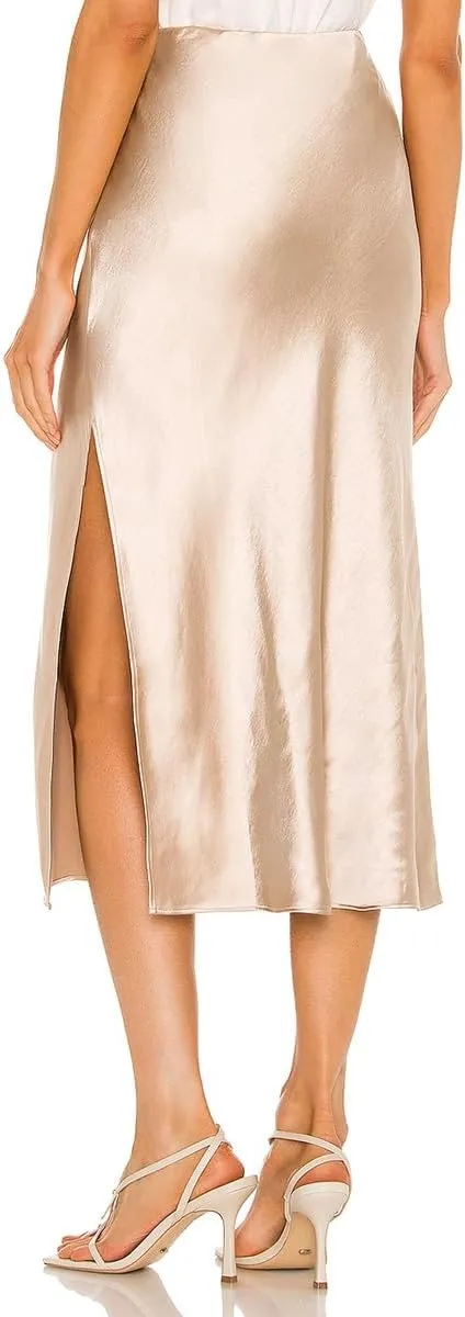 Midi Satin Skirts for Women with Slit Silk Skirts for Women High Waist Silky Side Split Party Flared Casual A Line Midi Skirt