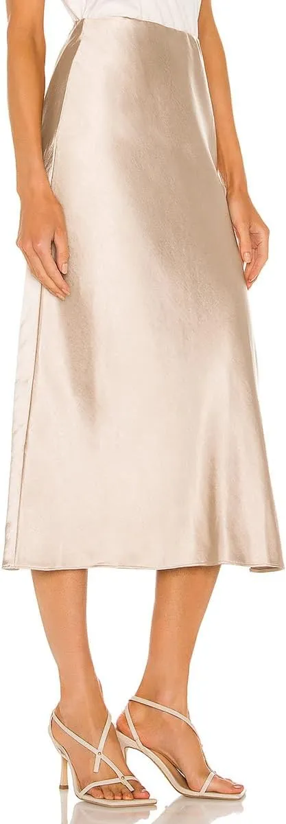 Midi Satin Skirts for Women with Slit Silk Skirts for Women High Waist Silky Side Split Party Flared Casual A Line Midi Skirt