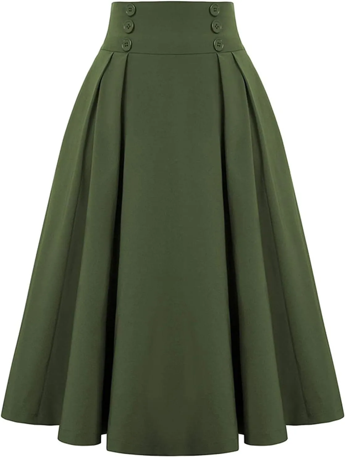 Midi Skirts for Women Button Elastic High Waist Pleated A Line Skirts Summer Loose Casual Skirt for Women