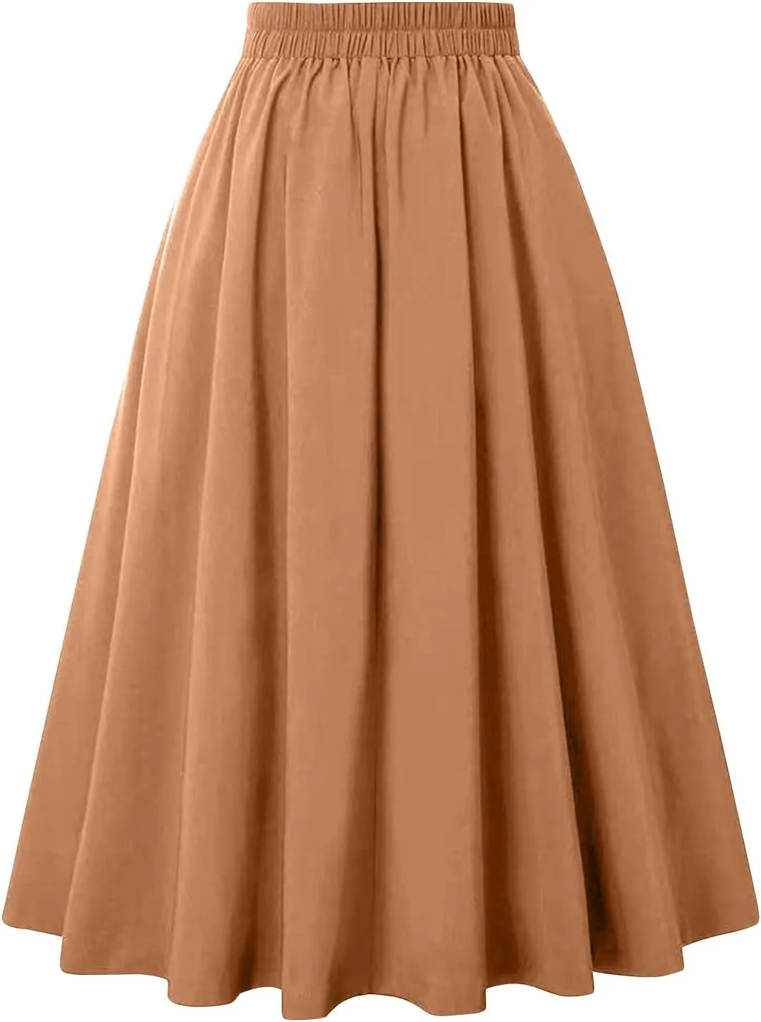 Midi Skirts for Women Button Elastic High Waist Pleated A Line Skirts Summer Loose Casual Skirt for Women