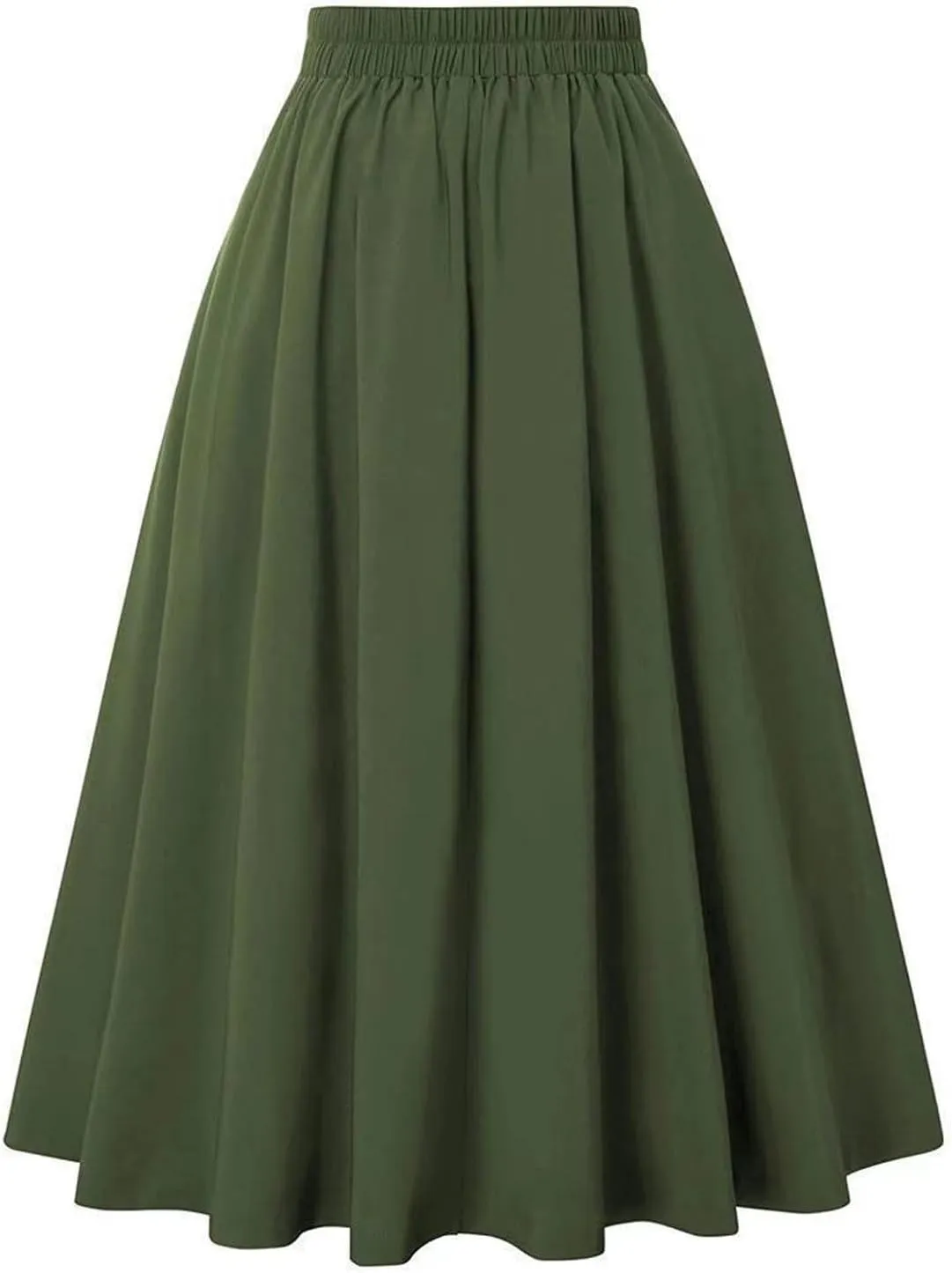 Midi Skirts for Women Button Elastic High Waist Pleated A Line Skirts Summer Loose Casual Skirt for Women