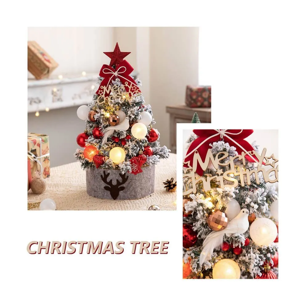 Mini Christmas Tree Set with Balls and Tree Ornaments for Ready Set Up, Ht 45 cm - Red & Gold Decor