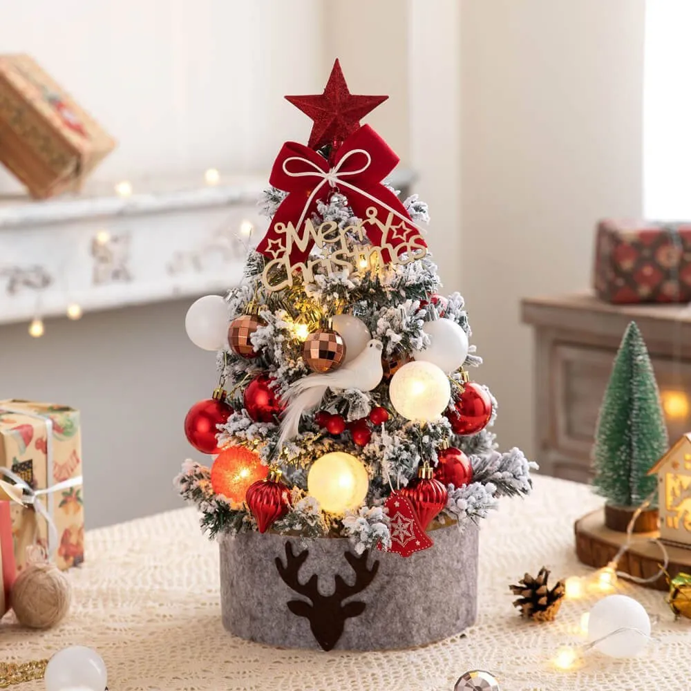 Mini Christmas Tree Set with Balls and Tree Ornaments for Ready Set Up, Ht 45 cm - Red & Gold Decor