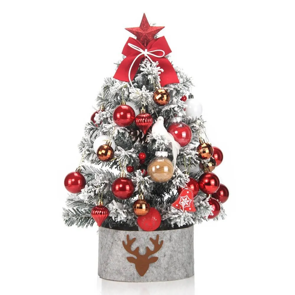 Mini Christmas Tree Set with Balls and Tree Ornaments for Ready Set Up, Ht 45 cm - Red & Gold Decor