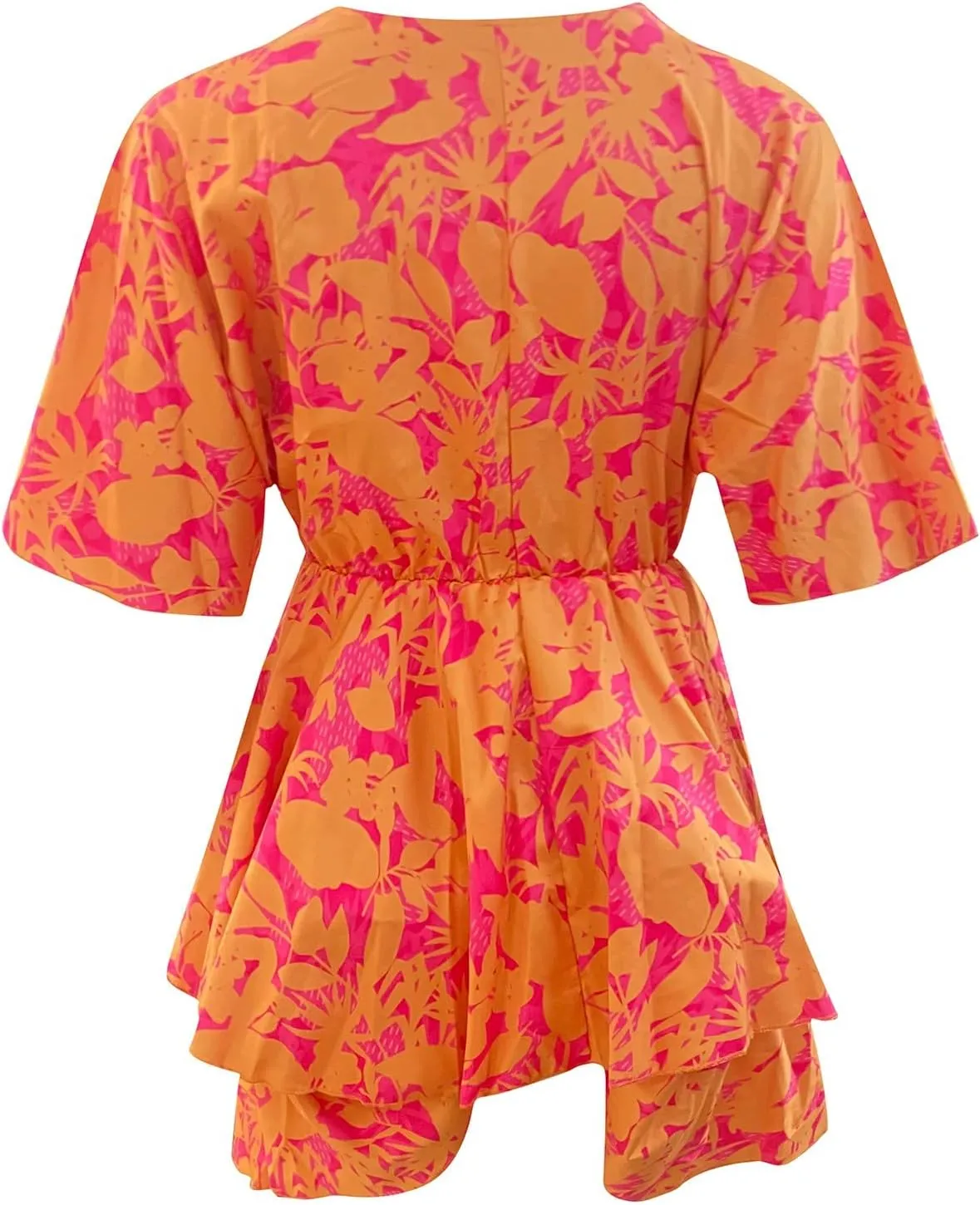 Mini Dresses for Women Summer Boho Floral V Neck Batwing Sleeve Tiered Ruffle Dress Empire Waist Flowy A Line Vacation Dress