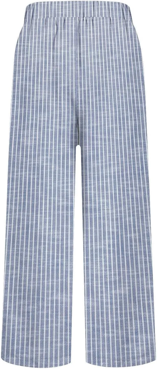 MINTLIMIT Women Striped Linen Pants Drawstring Casual Wide Leg Elastic Waist Trousers Loose Summer Lounge Pants with Pockets
