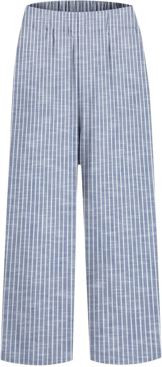 MINTLIMIT Women Striped Linen Pants Drawstring Casual Wide Leg Elastic Waist Trousers Loose Summer Lounge Pants with Pockets
