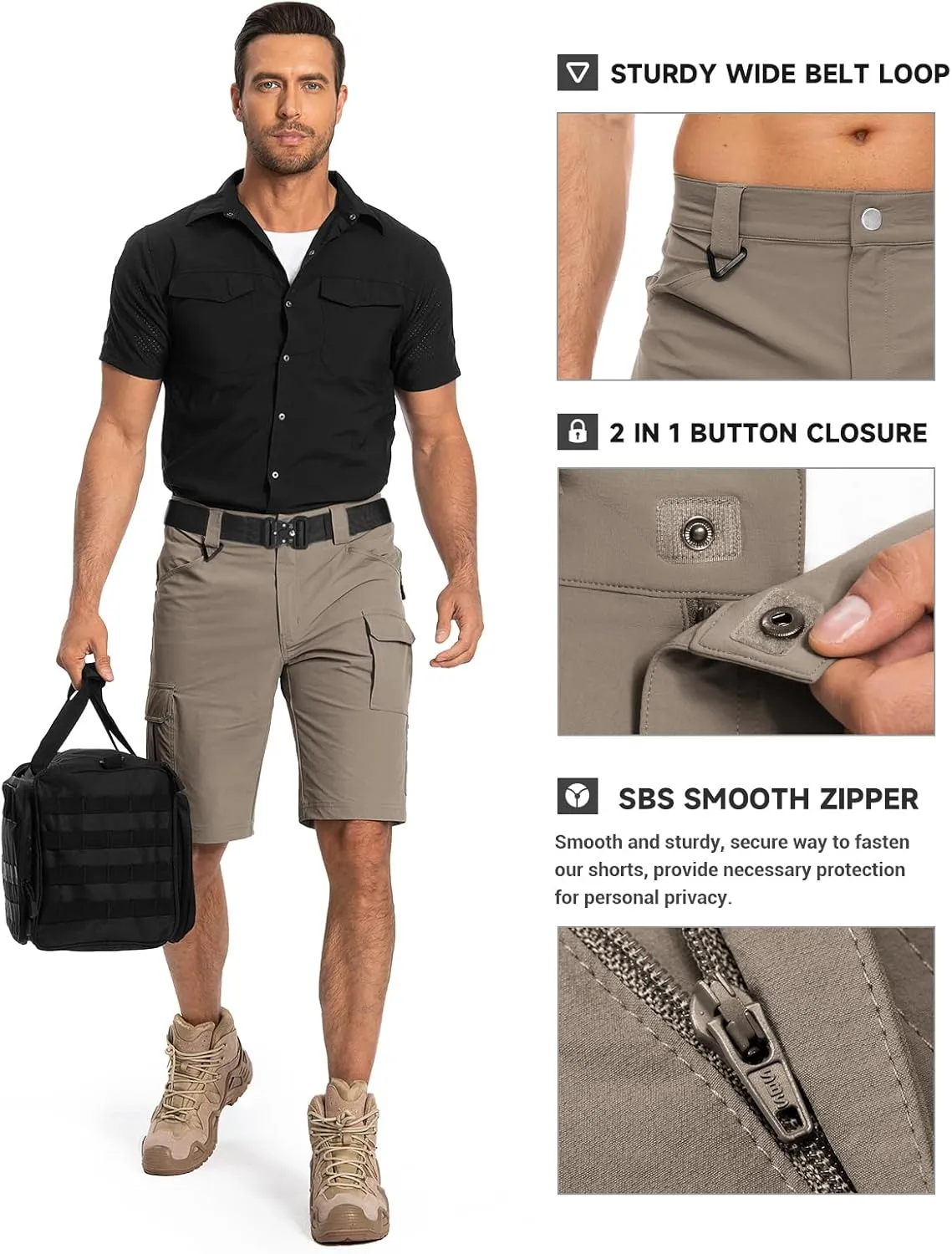 Moosehill Men's Hiking Cargo Shorts Quick Dry Work Shorts for Men Casual Tactical with 7 Pockets Waterproof No Belt