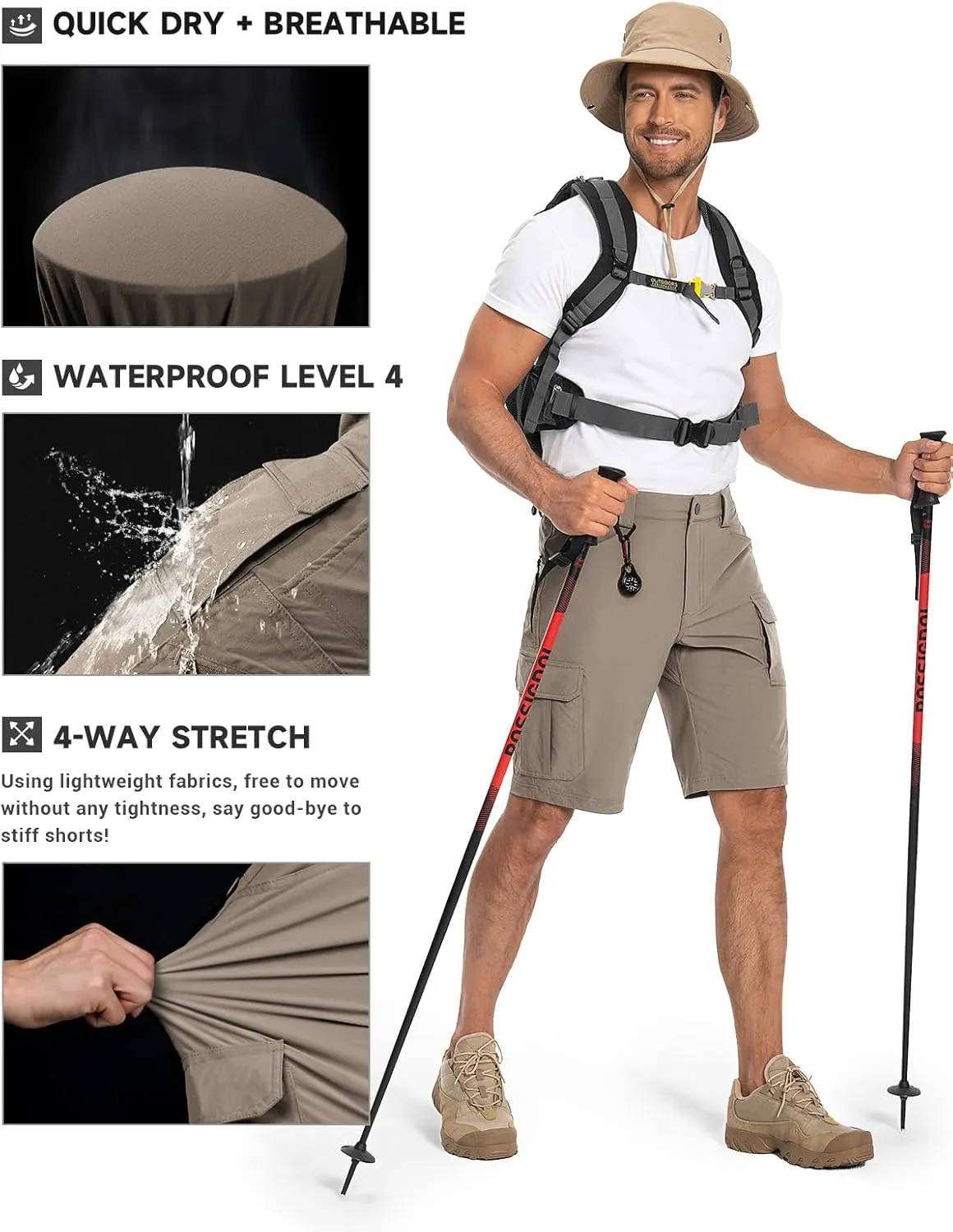 Moosehill Men's Hiking Cargo Shorts Quick Dry Work Shorts for Men Casual Tactical with 7 Pockets Waterproof No Belt