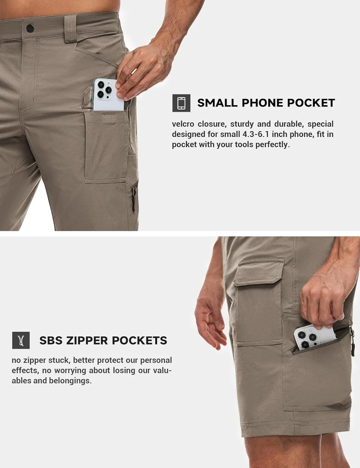 Moosehill Men's Hiking Cargo Shorts Quick Dry Work Shorts for Men Casual Tactical with 7 Pockets Waterproof No Belt