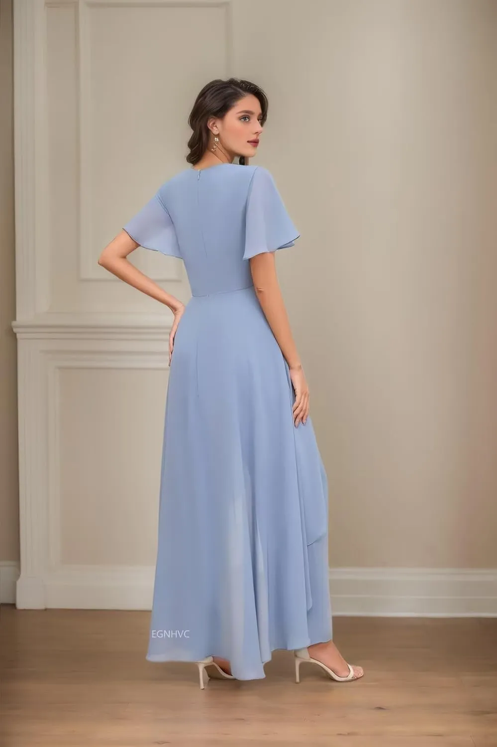 Mother of The Bride Pant Suits for Wedding V Neck Short Sleeve Chiffon Formal Outfit Womens Jumpsuit