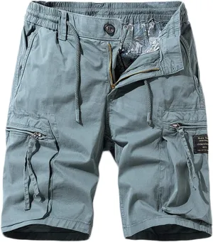 Muscularfit Cotton Linen Shorts for Men Casual Summer Big and Tall Drawstring Elastic Waist Cargo Shorts Multi Pockets Sport