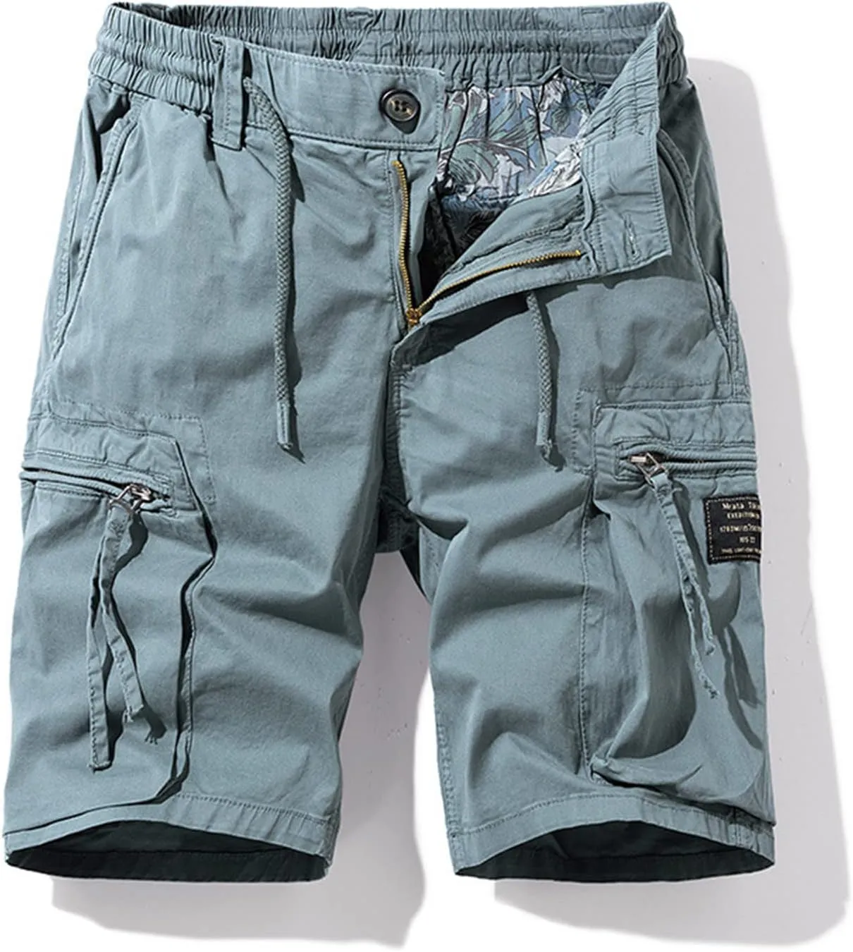 Muscularfit Cotton Linen Shorts for Men Casual Summer Big and Tall Drawstring Elastic Waist Cargo Shorts Multi Pockets Sport