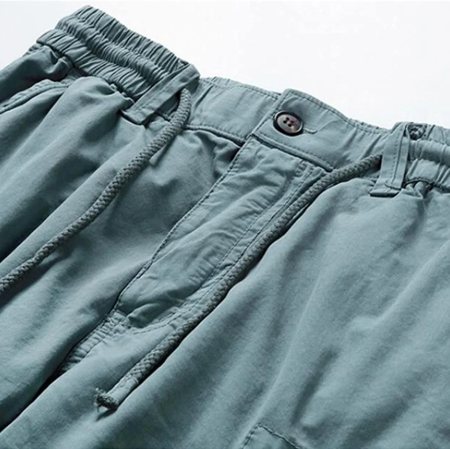 Muscularfit Cotton Linen Shorts for Men Casual Summer Big and Tall Drawstring Elastic Waist Cargo Shorts Multi Pockets Sport